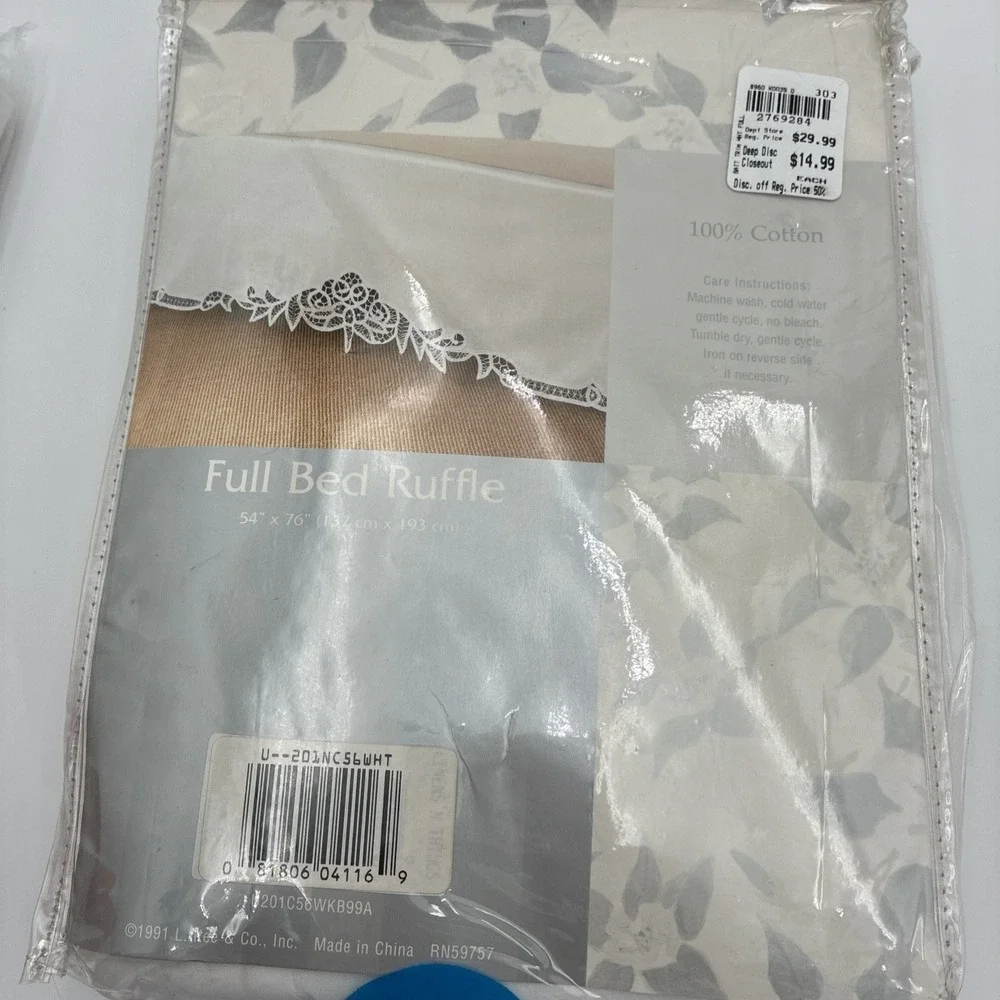 Keeco Handmade Collection White Full Bed Ruffle Battenburg Lace  cottagecore